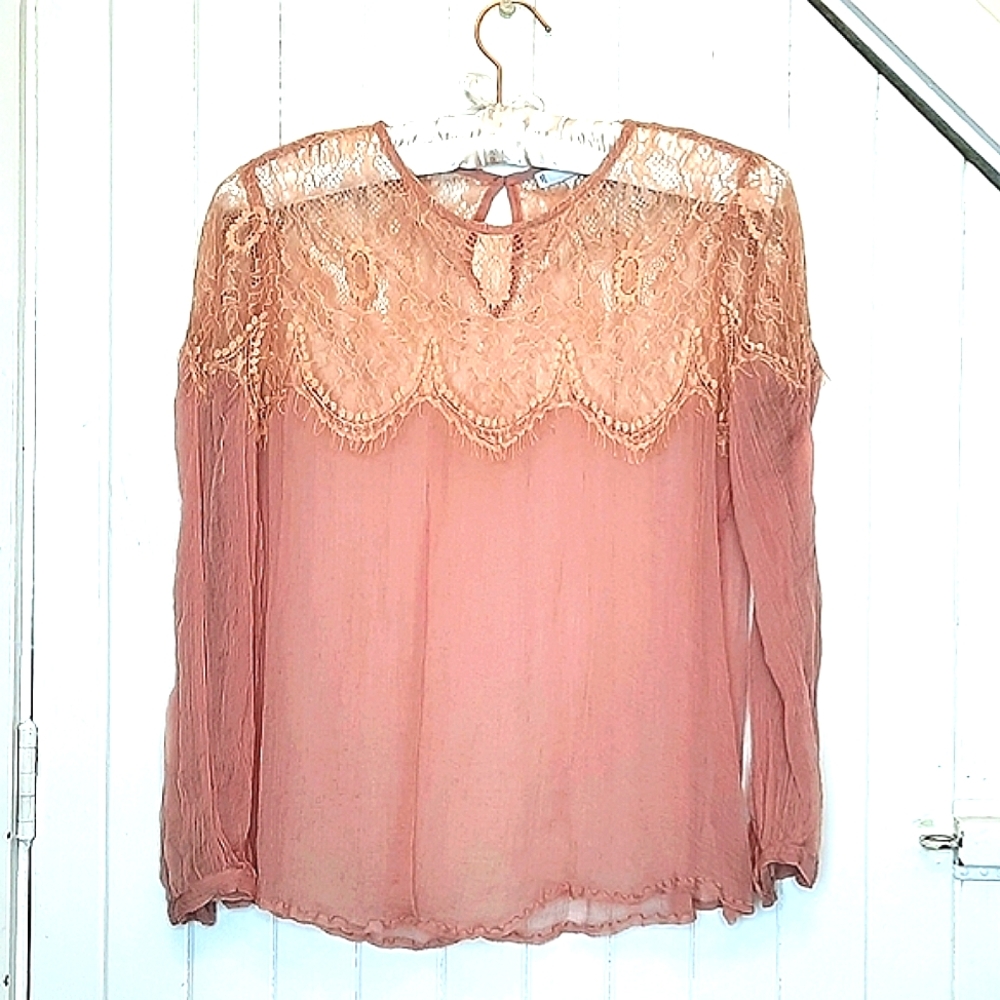 NMG SUIT Sheer Dusty Rose Blouse